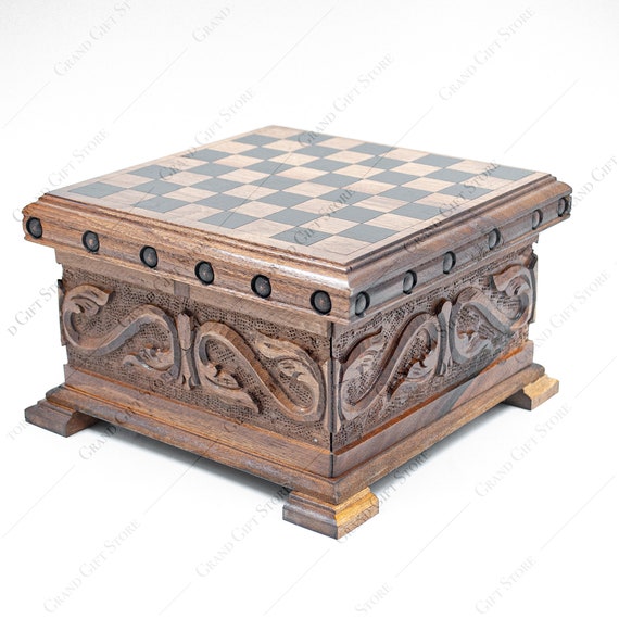 Unique Chess Board With Metal Chess Pieces Hand Crafted Wooden 