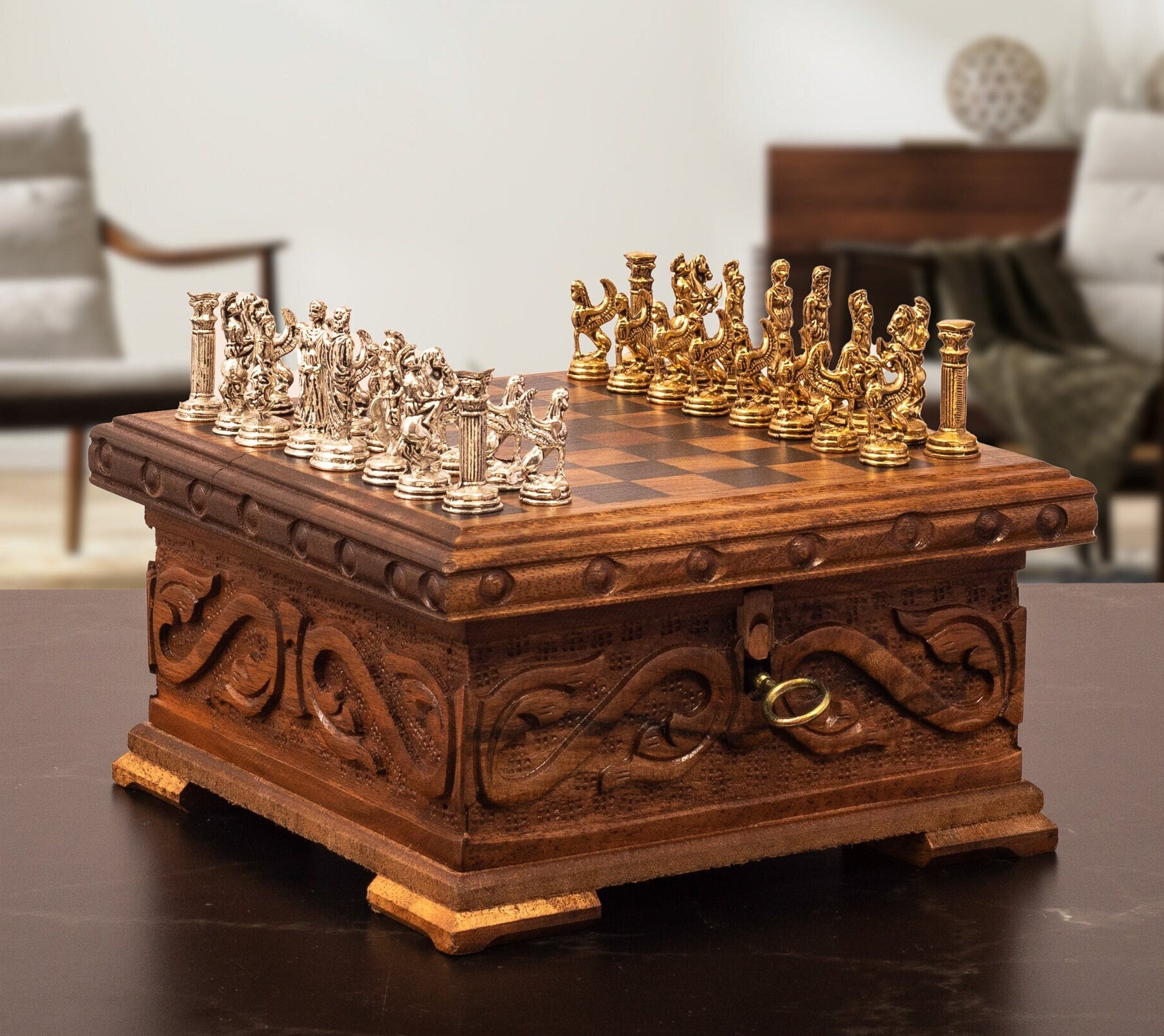 MEDIEVAL CHESS SET 9 King Arthurhandmade Antiqued Gold & 