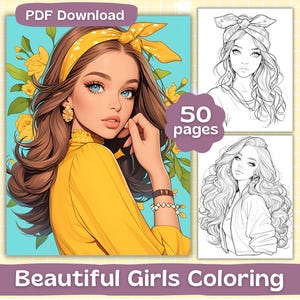 Bellissime ragazze da colorare / Download digitale / Libro da colorare per adulti / Carine ragazze kawaii da colorare / Stampabile