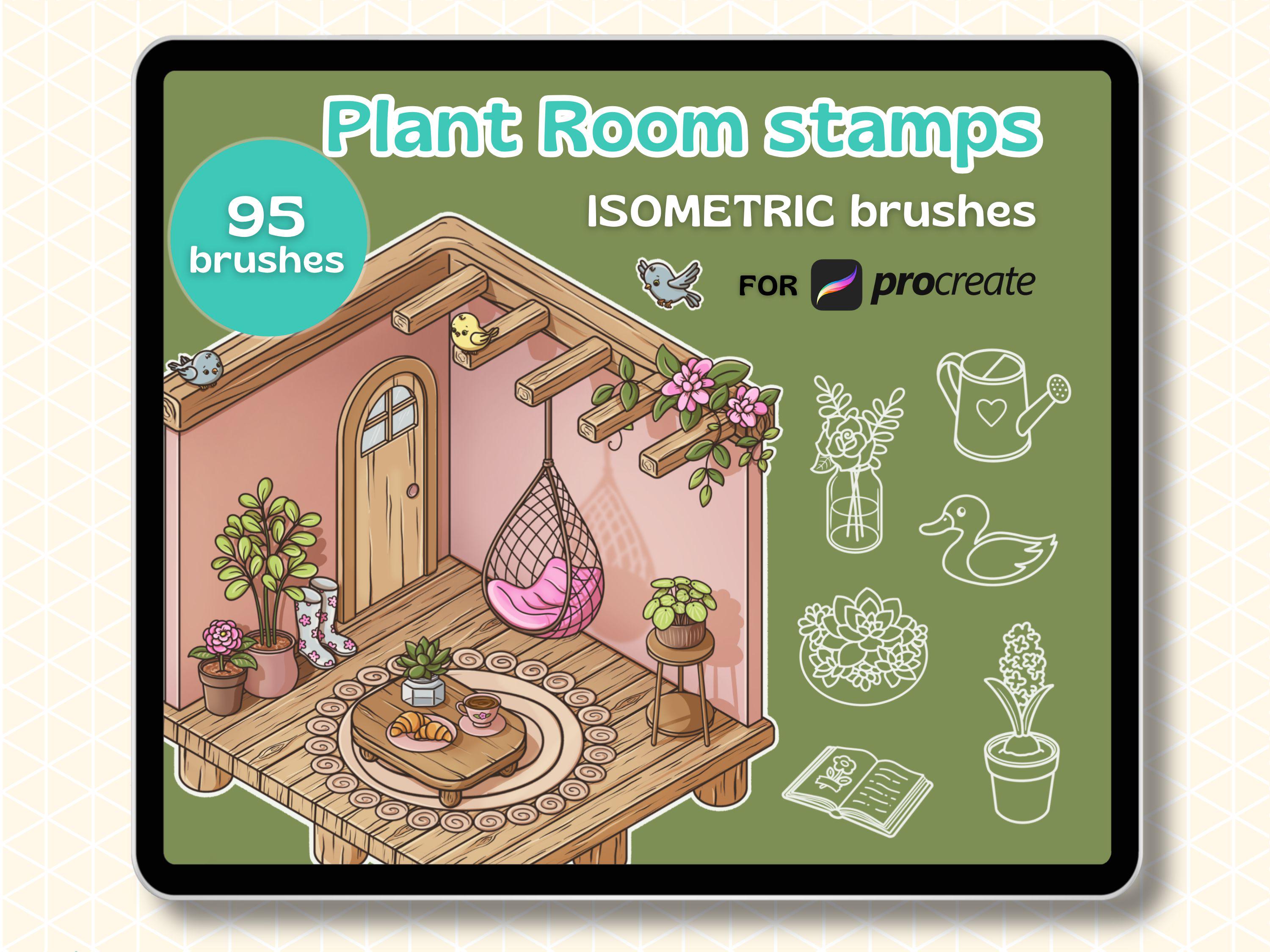 Procreate Isometric Stamps | Plant Room Brush Pack | 95 Hand Drawn ...