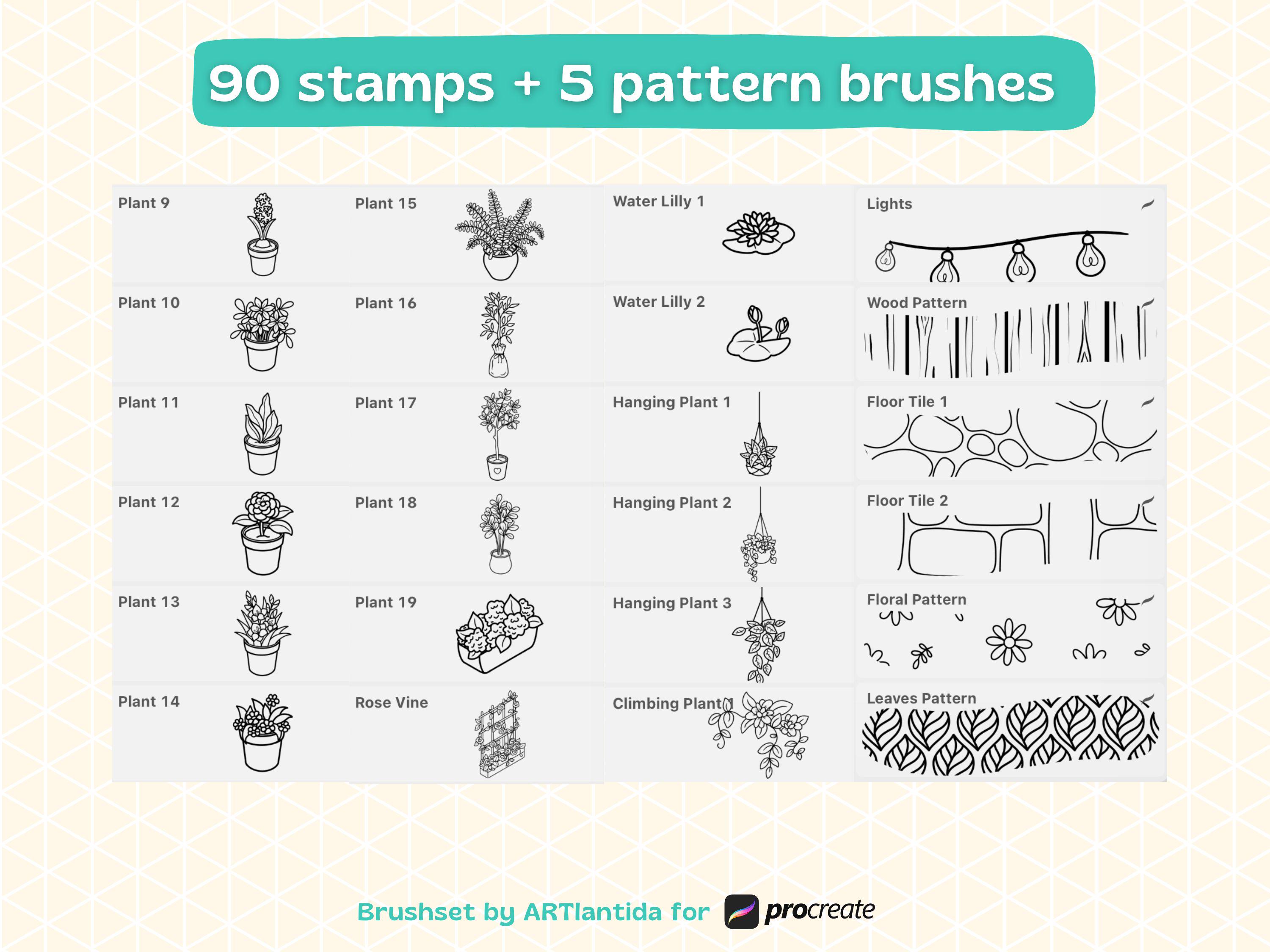 Procreate Isometric Stamps | Plant Room Brush Pack | 95 Hand Drawn ...