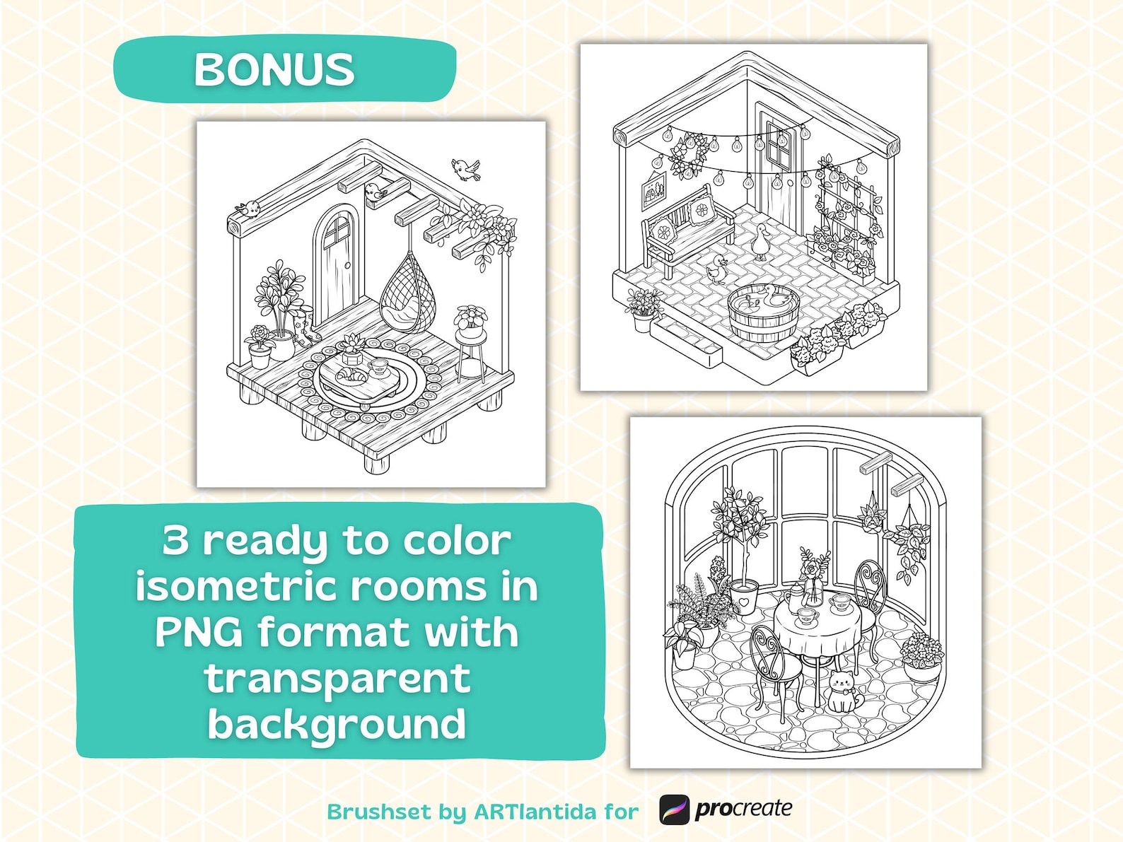 Procreate Isometric Stamps | Plant Room Brush Pack | 95 Hand Drawn ...