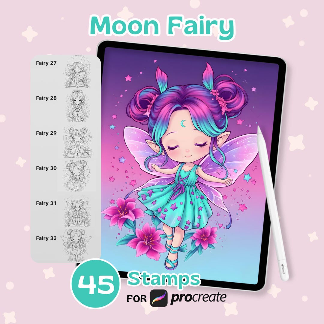 Chibi Fairy Procreate Stamps | Fantasy and Moon Fairy Brush Set ...