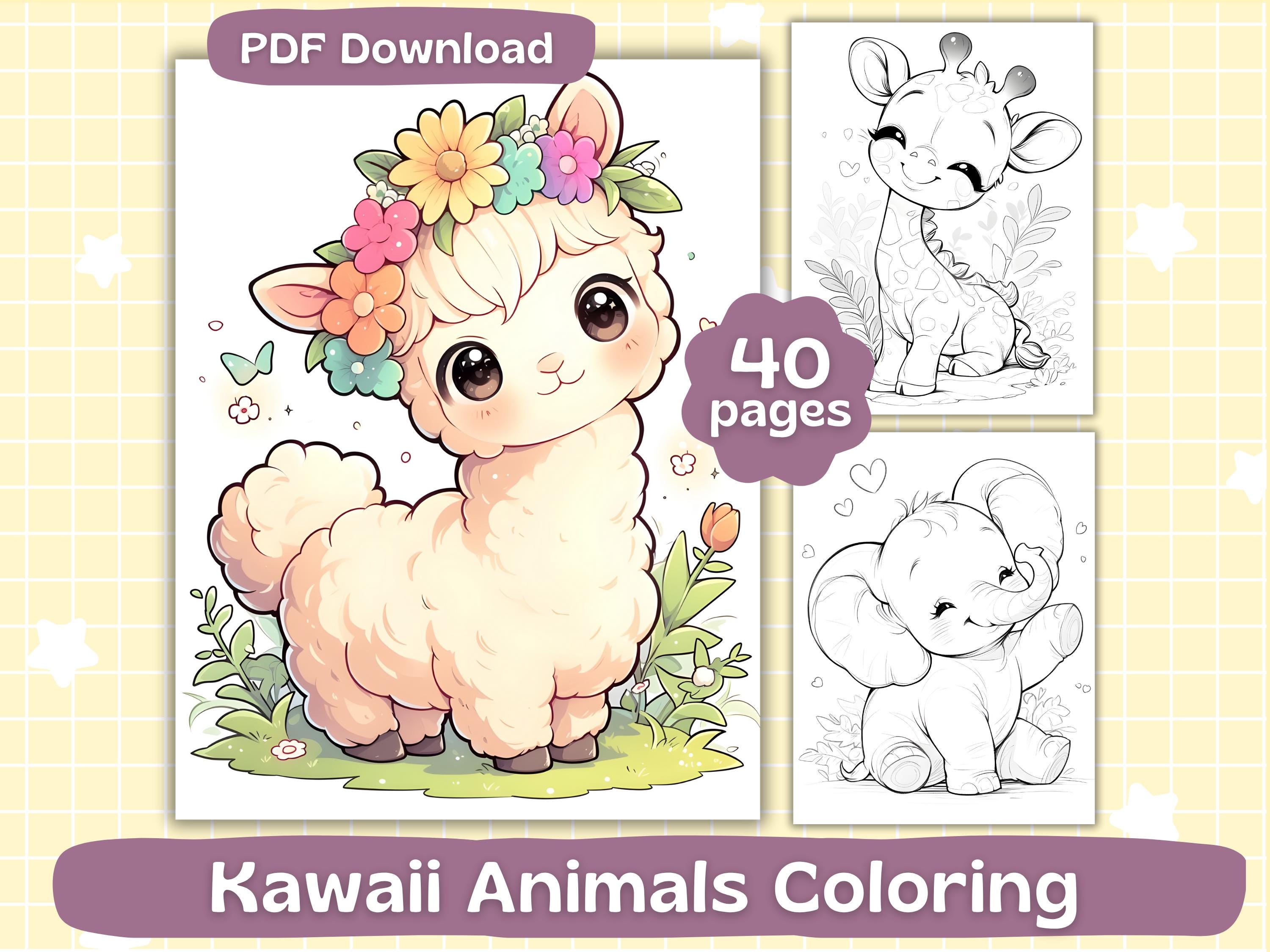 Kawaii Animals Coloring Pages | Jungle Animals | Safari Animals | Adult Coloring Book | Cute Kawaii Coloring |  | Digital Download