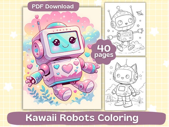 Kawaii Robots Coloring Pages | Whimsical Robots | Coloring for boys and girls | Adult Coloring Book | Cute Kawaii Coloring | Printable