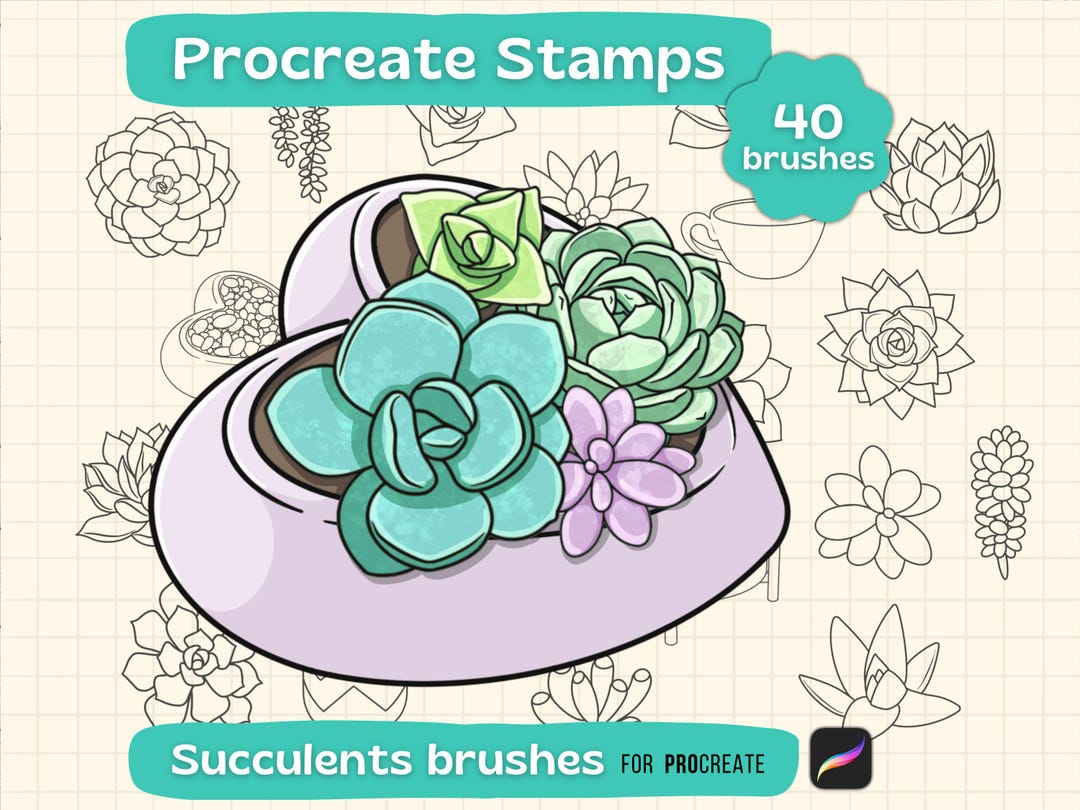 Procreate Succulent Stamps | Plant Brush Pack | 40 Hand Drawn Procreate ...