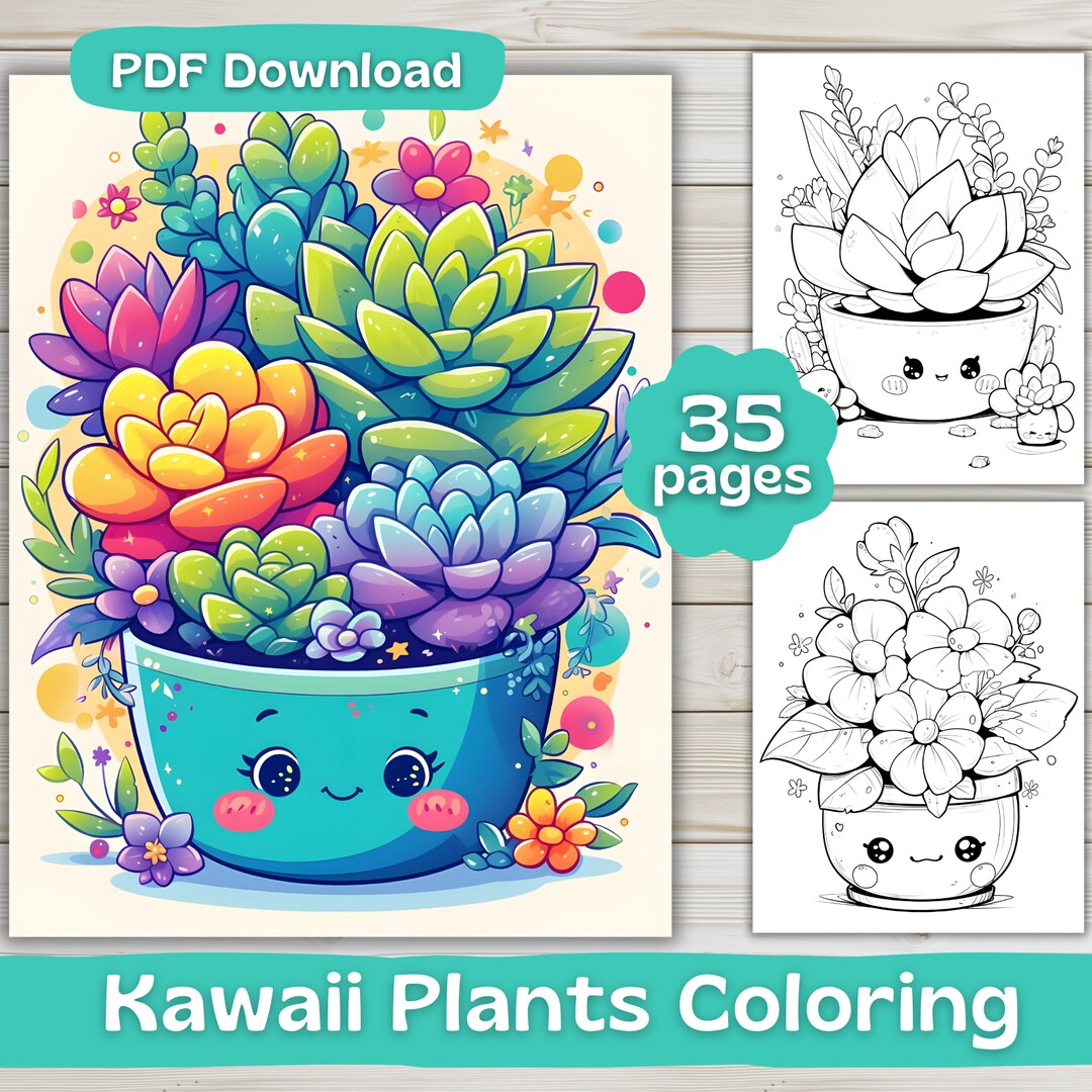 35 Kawaii Plants Coloring Pages Digital Download Adult Coloring Book