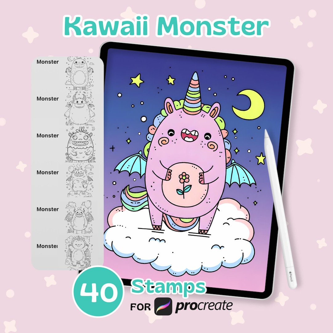 Kawaii Monster Procreate Stamps | Fantasy and Spooky Brush Set | Cute ...