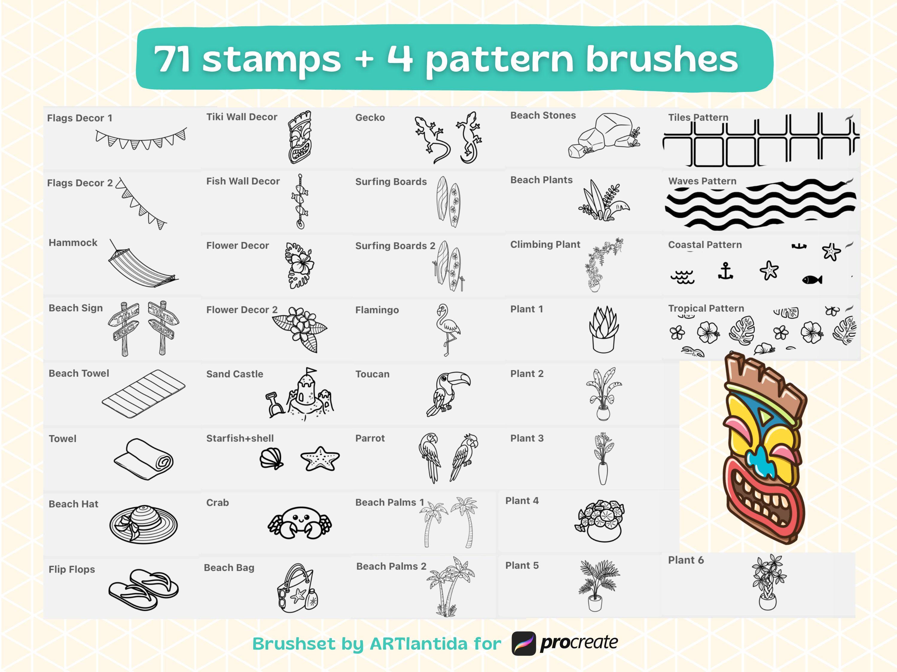 Procreate Isometric Stamps | Beach Room Brush Pack | 75 Hand Drawn ...
