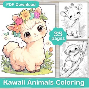 かわいい赤ちゃん動物 | 35 ページの塗り絵 | デジタル ダウンロード | 大人の塗り絵 | かわいい塗り絵 | 印刷可能