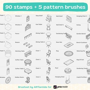 Procreate Isometric Stamps | Plant Room Brush Pack | 95 Hand Drawn ...