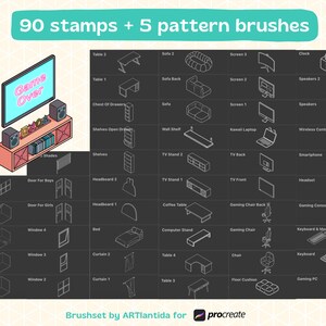 Procreate Isometric Stamps | Gamer Room Brush Pack | 95 Hand Drawn ...