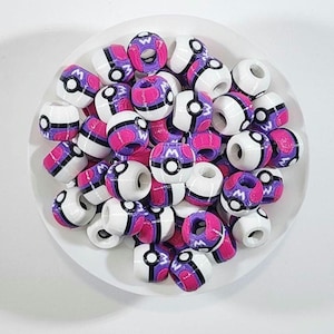 Perles inspirées de Pokémon pour les cheveux — breloques perles Pokeball pour tresses, bijoux cosplay, accessoires pour cheveux de festival, cadeau pour fan de Pokémon Master