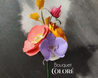 Bouquet de fleurs en papier - Paper flower bouquet – Fleur durable – Fleur artisanale – Fleur dessinée