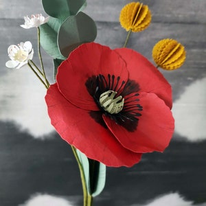 PRE-ORDINA Papavero / Papavero di carta disegnato - Fiore di carta - Fiore sostenibile - Fiore fatto a mano - Fiore disegnato.