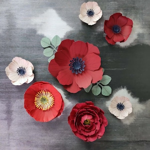 Coffret Fleurs murales en papier – Décoration murale - Fleur durable – Fleur artisanale – Fleur dessinée.