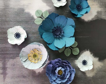 Coffret Fleurs murales en papier – Décoration murale - Fleur durable – Fleur artisanale – Fleur dessinée.