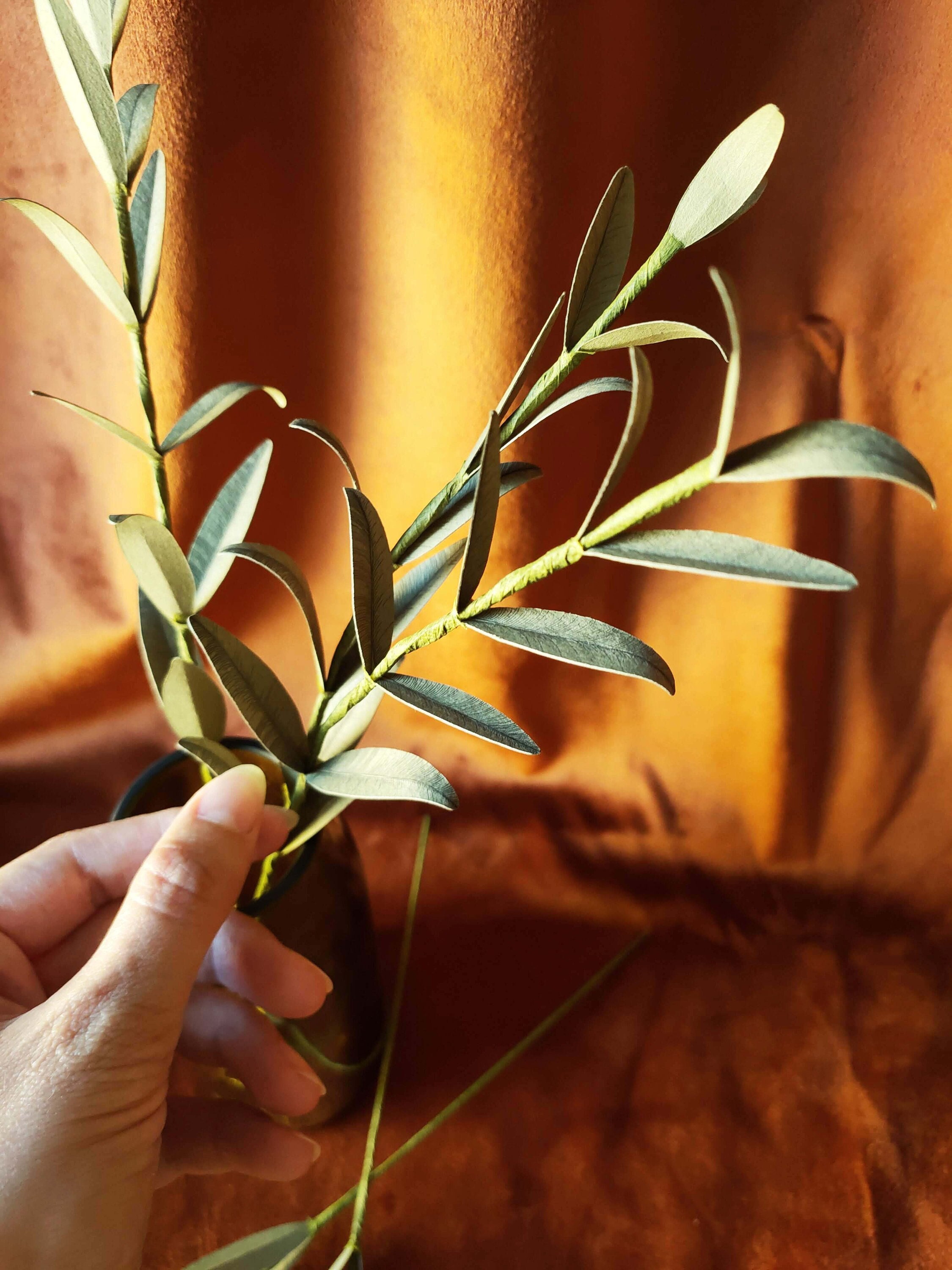 SHACOS 3 ramas de olivo artificiales grandes para jarrones, tallos de hoja  de olivo falsos con aceitunas de 39 pulgadas de alto, planta de rama de