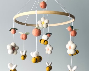 bee mobile/ baby girl mobile/ Baby Mobile/ Nursery Mobile/ fruit mobile/ Baby shower Gift/ Crib mobile/ crib decoration/ felt ball mobile