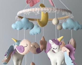 Baby mobile/unicorn Mobile/ baby girl mobile/felt ball mobile/ Pom Pom Handmade cloud baby mobile/Crib star nursery mobile/ crib decoration