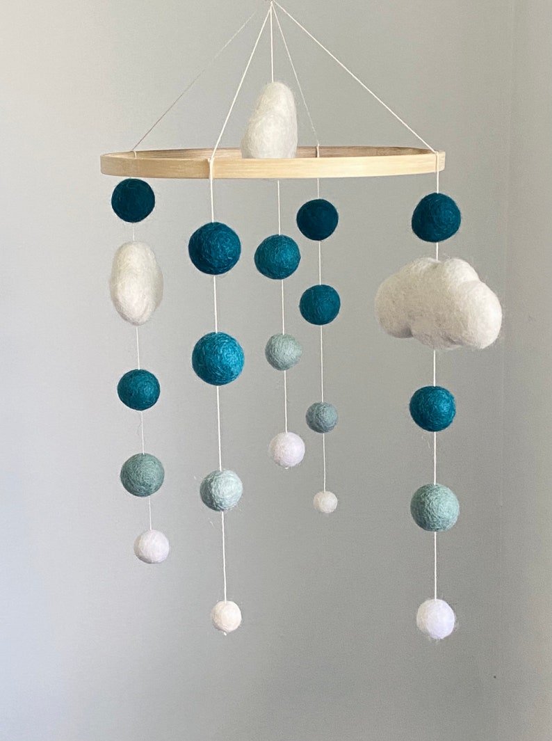 Baby girl mobile/ Baby Mobile/ Nursery boy Mobile/ Handmade mobile/Baby Gift/ Baby Felt Toys/ Crib mobile/ crib decoration/ felt ball mobile turquoise style