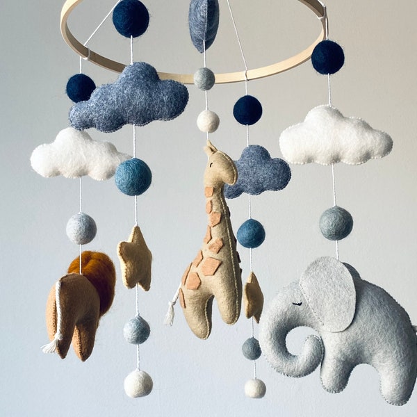 Felt baby mobile girl/ safari baby mobile/ African animal mobile/ safari nursery mobile/ crib mobile girl/ cot mobile/ elephant mobile/