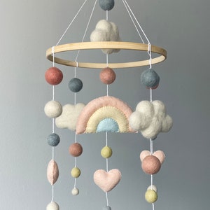 rainbow mobile/ felt Baby mobile girl/ pom pom mobile/ Hanging Mobile nursery/ mobile baby boy/  Crib Mobile/ cloud mobile/ newborn gift