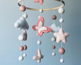 Butterfly mobile Bebe/ felt Cloud mobile/ felt Baby mobile Girl/ star mobile/ Crib mobile girl/ Woodland mobile Nursery/ baby shower gift