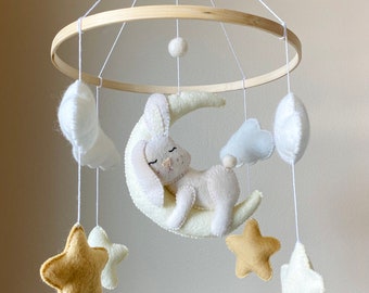 Bunny mobile/ woodland mobile/ felt Baby Mobile/ cloud mobile/ bunny baby mobile/ Crib mobile/ Peter rabbit mobile/ nursery mobile moon