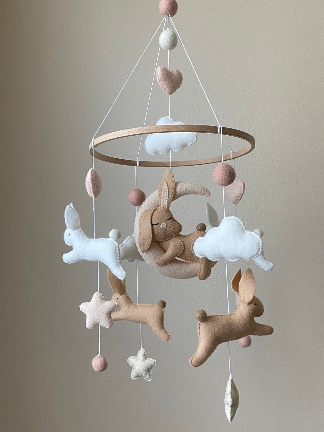 Bunny Mobile/ Felt Baby Mobile Girl/ Cloud Mobile/ Crib Mobile Girl ...