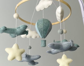 Baby Mobile/ Airplane Mobile/ Boy mobile/ Nursery Mobile/ Handmade mobile/  Baby Gift/ Hot Air Balloon Mobile/ Felt Toys/ Crib Mobile