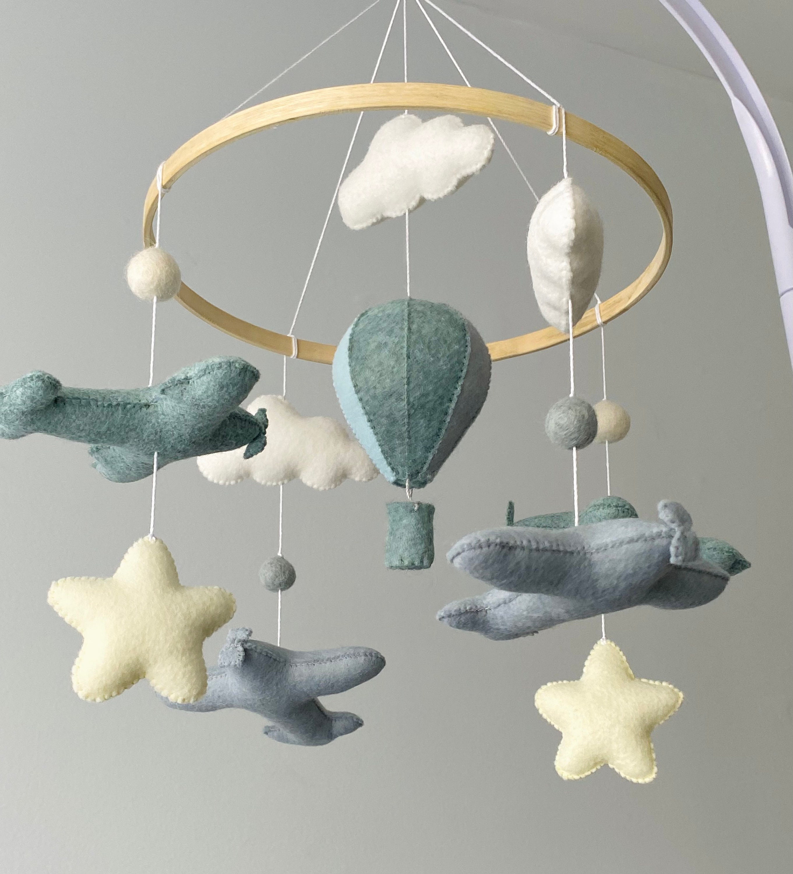 Baby Mobile/ Airplane Boy Mobile/ Nursery Handmade Gift/ Hot Air Balloon Felt Toys/ Crib Mobile