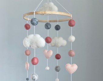 Baby girl mobile/ Baby Mobile/ Nursery Mobile/ Handmade mobile/Baby Gift/ Baby Felt Toys/ Crib mobile/ crib decoration/ felt ball mobile