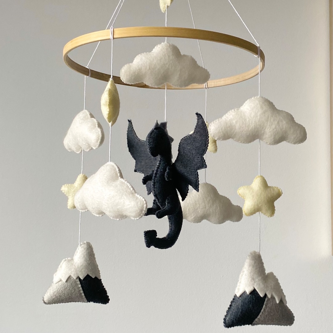 Dragon Mobile/ Baby Mobile/ Cloud Mobile Nursery/ Felt Baby Mobile Girl