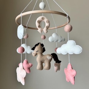 horse mobile felt, Horse Baby mobile for neutral nursery, horse crib mobile girl, cowboy mobile, western nursery mobile horse, boho nursery