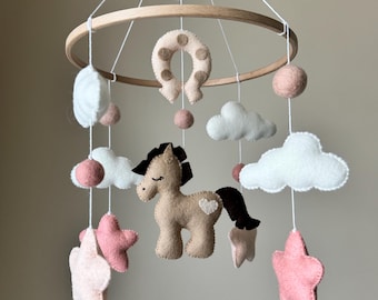 horse mobile felt, Horse Baby mobile for neutral nursery, horse crib mobile girl, cowboy mobile, western nursery mobile horse, boho nursery