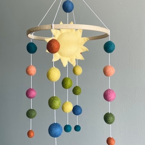 Baby girl mobile/ Baby Mobile/ Sun Nursery Mobile/ Handmade mobile/Pom Pom mobile/ Crib mobile/ crib decoration/ felt ball mobile
