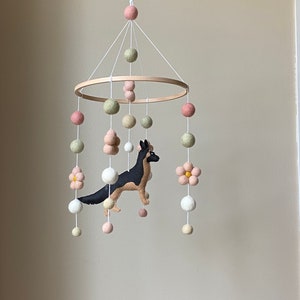 Dog mobile for nursery, German shepherd  dog baby mobile, gender neutral mobile, Puppy mobile felt, Felt ball mobile crib, nursery mobile