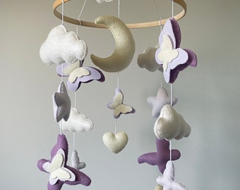 Mobile Bebe/ Butterfly mobile/ felt Baby mobile Girl/ felt cloud mobile/ Crib mobile girl/ moon mobile/ Woodland mobile Nursery/ baby gift