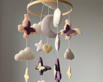 Butterfly crib mobile/ butterfly baby mobile/ felt Baby mobile Girl/ cloud mobile Nursery/ woodland mobile/ butterfly nursery decor