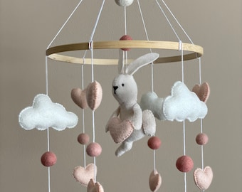 Felt Baby Mobile girl/ cloud mobile/ bunny mobile / Crib mobile girl/ Peter rabbit mobile/ nursery mobile baby/ Woodland mobile/ cot mobile