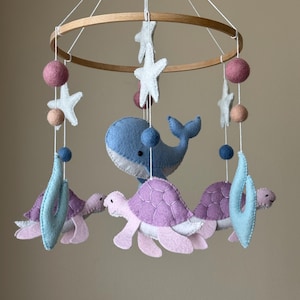 Nautical Ocean Mobile, Whale Nursery Decor, Crib Mobile, whale baby mobile, Felt Baby Decoration, Sea-themed Gift