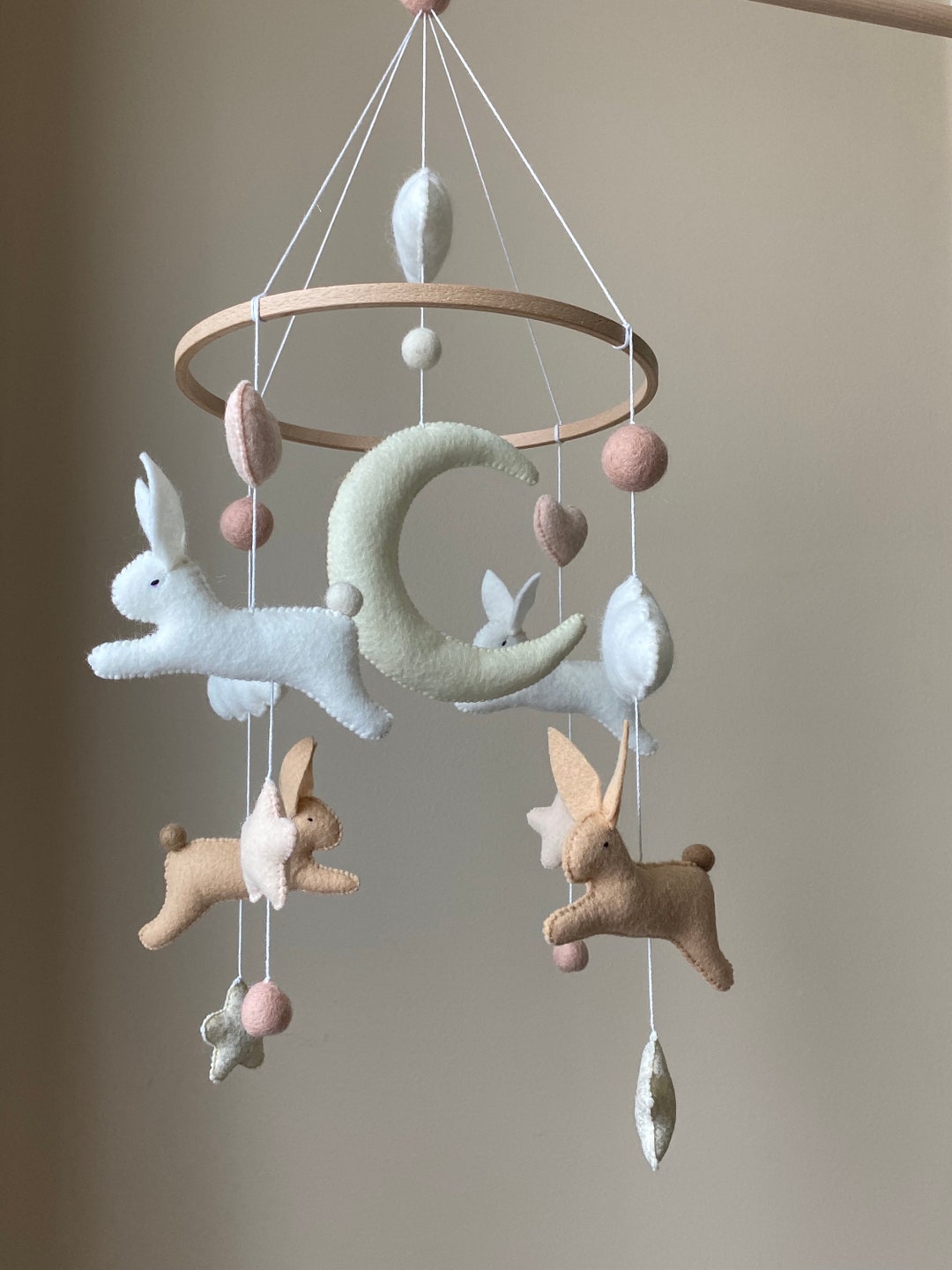 Bunny Mobile/ Felt Baby Mobile Girl/ Cloud Mobile/ Crib Mobile Boy ...