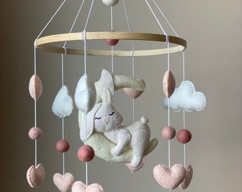 Felt Baby Mobile girl/ cloud mobile/ bunny mobile / Crib mobile girl/ Peter rabbit mobile/ nursery mobile baby/ Woodland mobile/ moon mobile