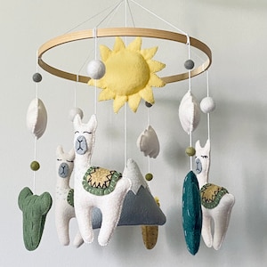 Llama mobile Bebe/ felt Baby mobile girl/ woodland mobile Nursery/ cloud mobile/ cactus mobile/ crib mobile girl/ llama nursery decor