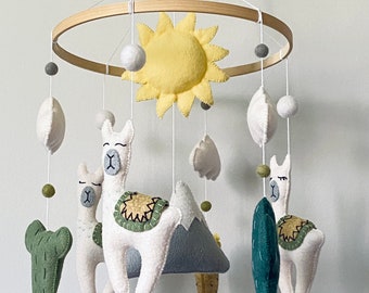 Llama Baby Mobile, Alpaca Nursery Mobile, Llama Crib Mobile, Mountain Nursery Decor, Cactus Baby Mobile, Neutral Baby Gift
