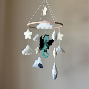 dragon baby mobile neutral/ dragon mobile/  dragon nursery mobile/ baby Crib mobile/ woodland mobile/ felt hanging mobile/ cloud mobile Bebe