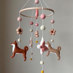 Dog mobile for nursery, Shiba Inu dog baby mobile neutral,  Crib mobile, Puppy mobile, Felt ball mobile crib, dog nursery mobile