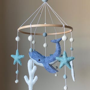 Whale Nursery Mobile: Felt Ocean Theme, Baby Crib Decoration