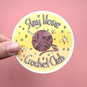 Sticker club au crochet Restez à la maison |  Sticker bouteille d'eau pour ordinateur portable |  Papeterie artisanale pour tricoter |  Illustration de fil